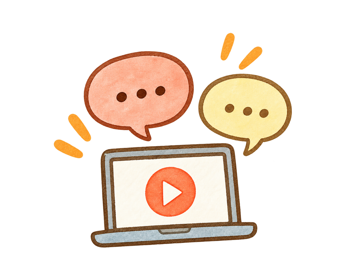 動画と会話で学びを分かち合うイラスト